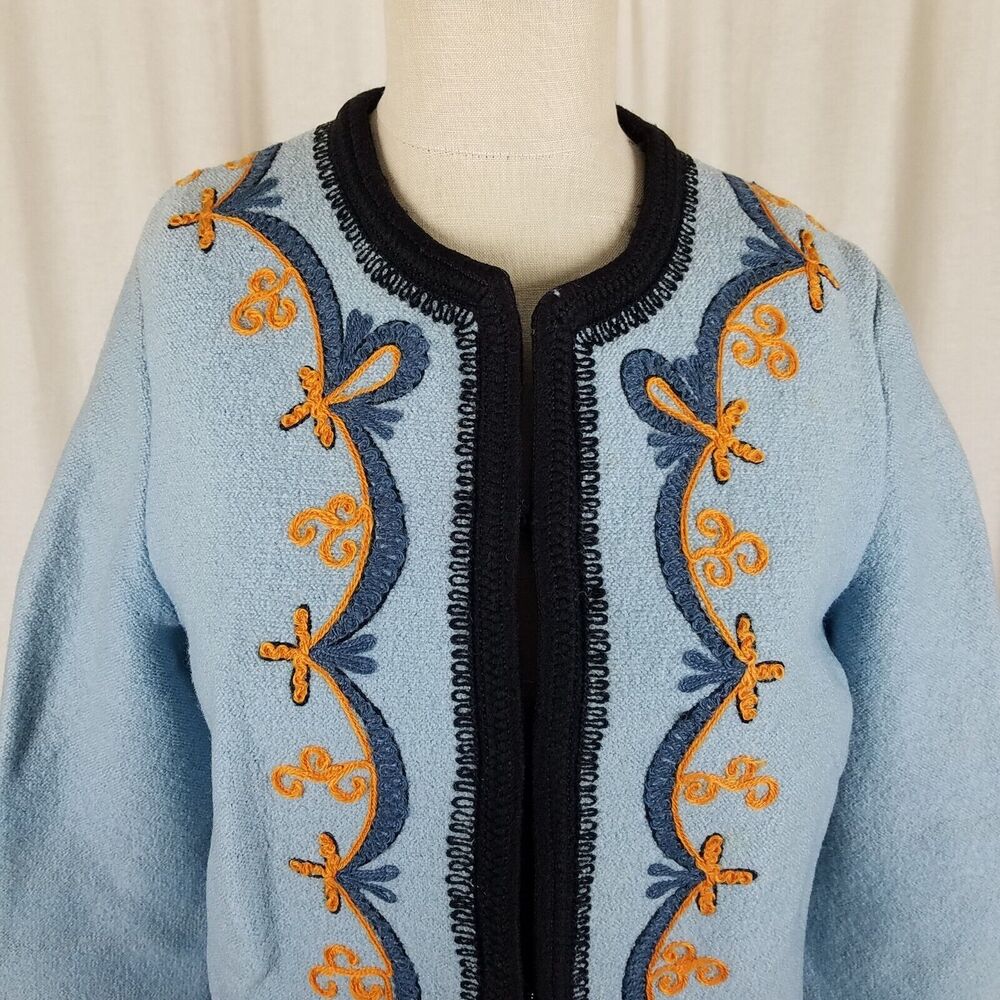 Vintage Austria Boiled Weighted Wool Sweater Jacket Blazer Womens L Embroidered - Picture 2 of 8